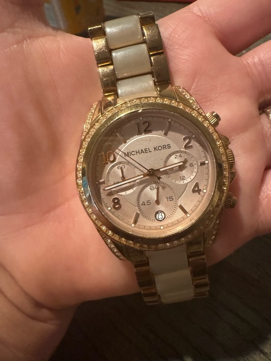 Michael Kors Accessories - Michael Kors Gold and Cream Crystal-Accent Chronograph Watch